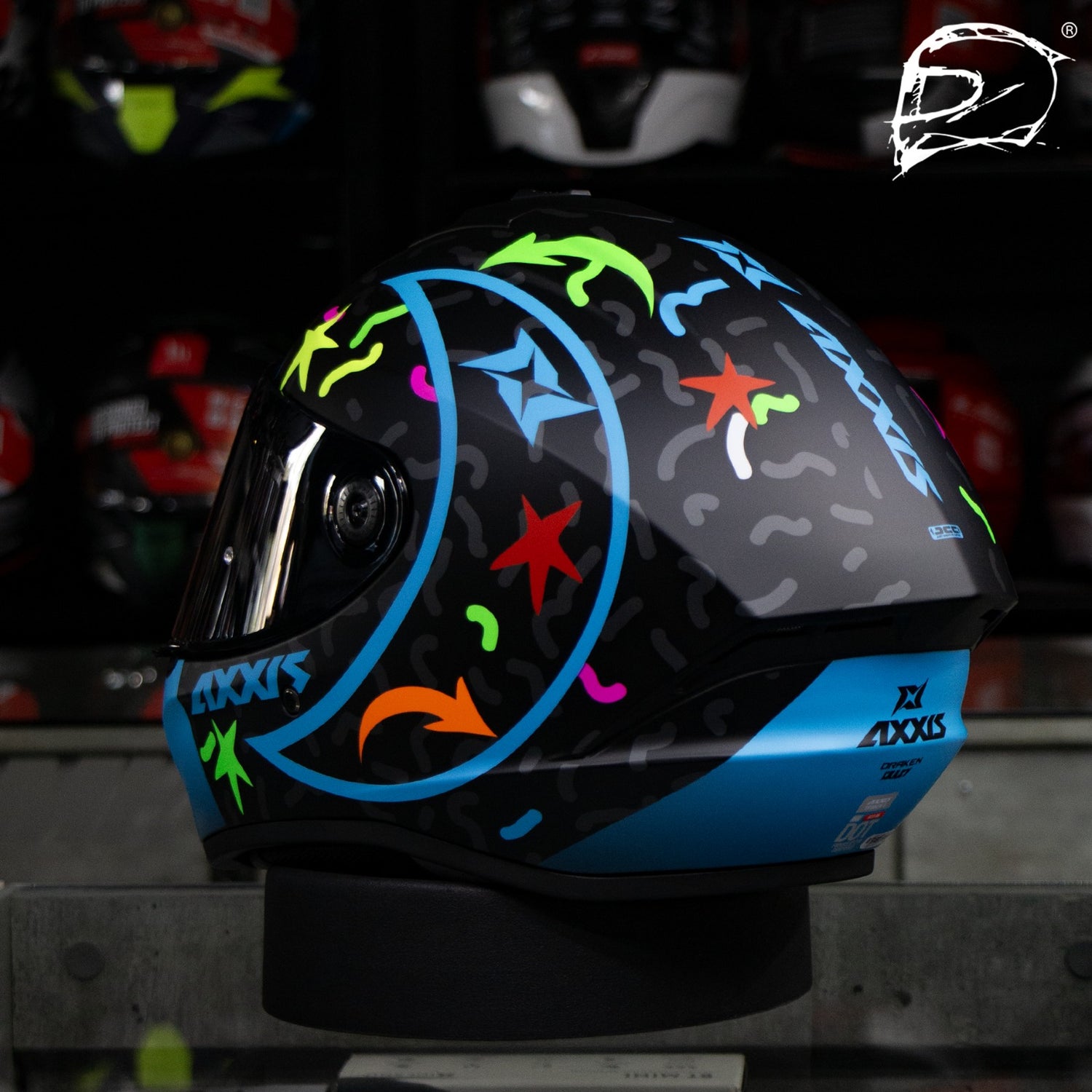 CASCO INTEGRAL AXXIS DRAKEN CRAZY A7 FlUOR BLUE