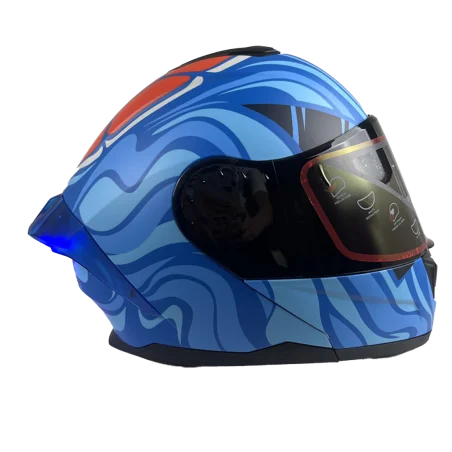 CASCO ABATIBLE R7 RACING ALFA CON LUZ LED DOBLE MICA AQUA