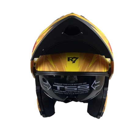 CASCO ABATIBLE R7 RACING ALFA CON LUZ LED DOBLE MICA THUNDER PIKACHU NIGHT VISION