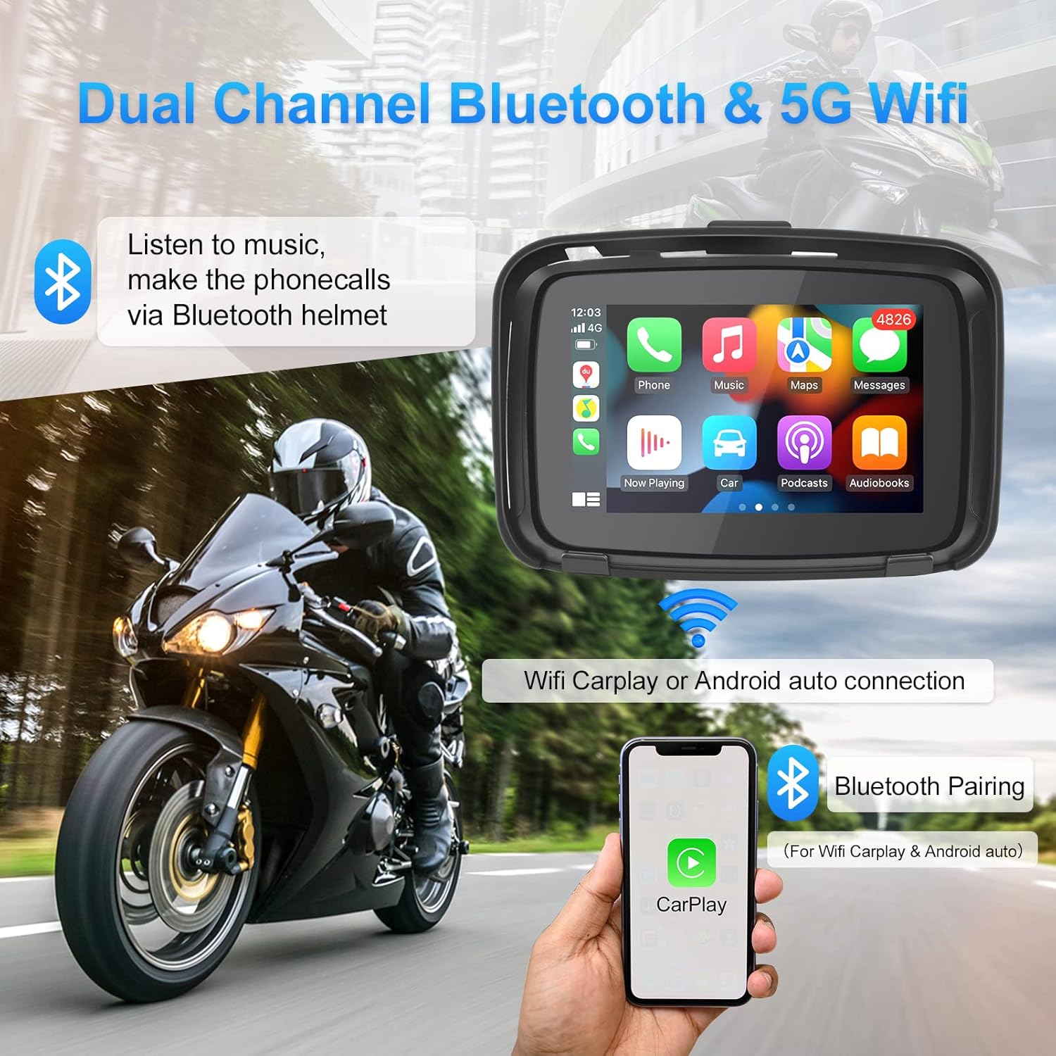 GPS C5 para motocicleta Carplay / Android