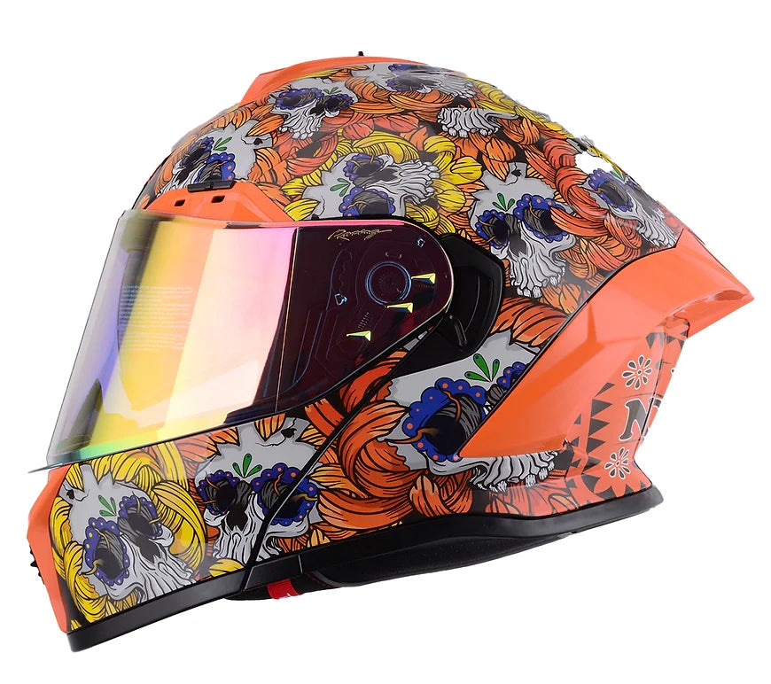 CASCO ABATIBLE NOSS NS X90N CALAVERA NARANJA AZUL