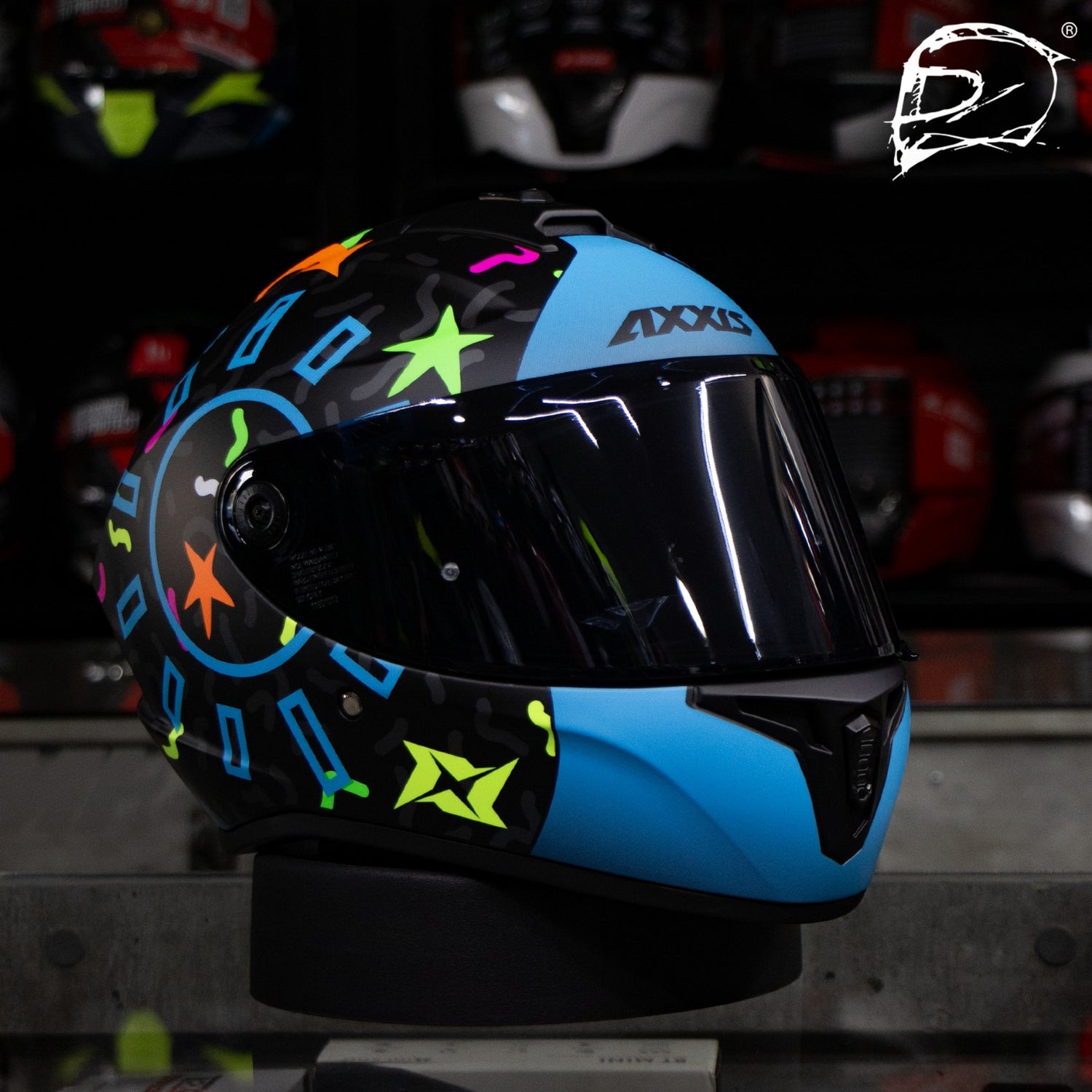 CASCO INTEGRAL AXXIS DRAKEN CRAZY A7 FlUOR BLUE