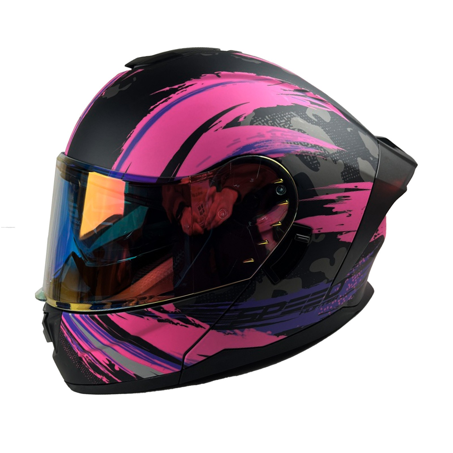 CASCO ABATIBLE R7 RACING ALFA CON LED DOBLE MICA DOT MORADO MATE