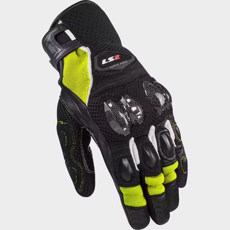 GUANTES LS2 SPARK 2 AIR II PIEL NEGRO AMARILLO FLUO