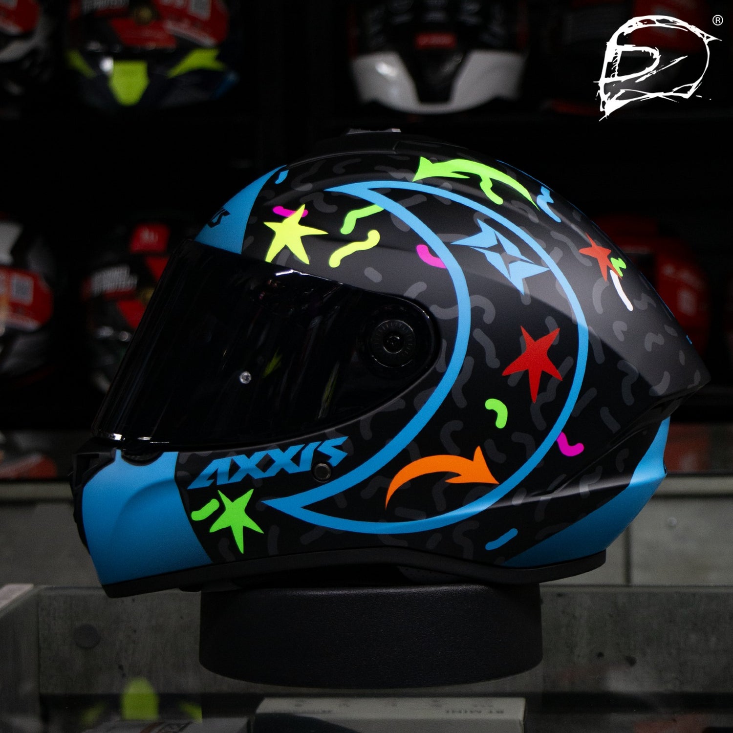 CASCO INTEGRAL AXXIS DRAKEN CRAZY A7 FlUOR BLUE