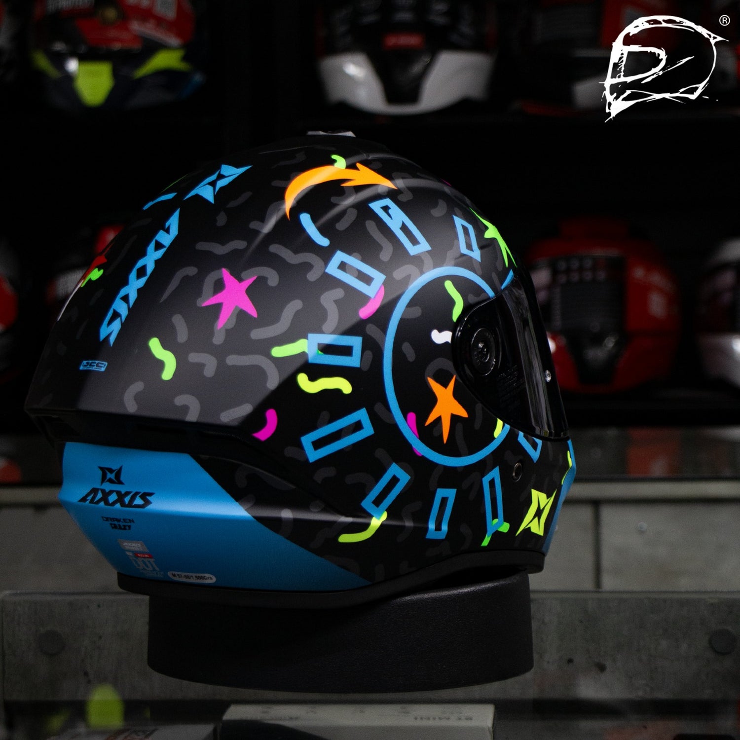 CASCO INTEGRAL AXXIS DRAKEN CRAZY A7 FlUOR BLUE