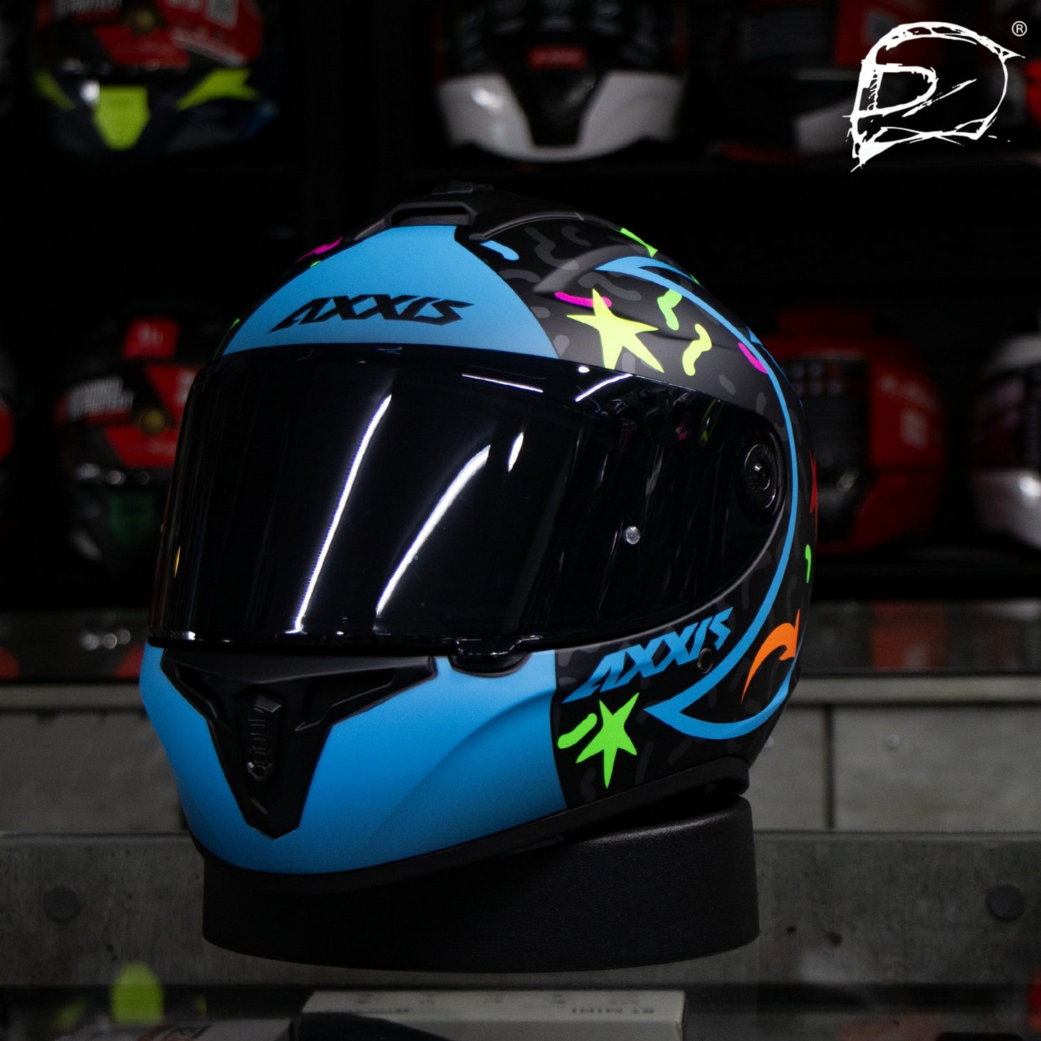 CASCO INTEGRAL AXXIS DRAKEN CRAZY A7 FlUOR BLUE