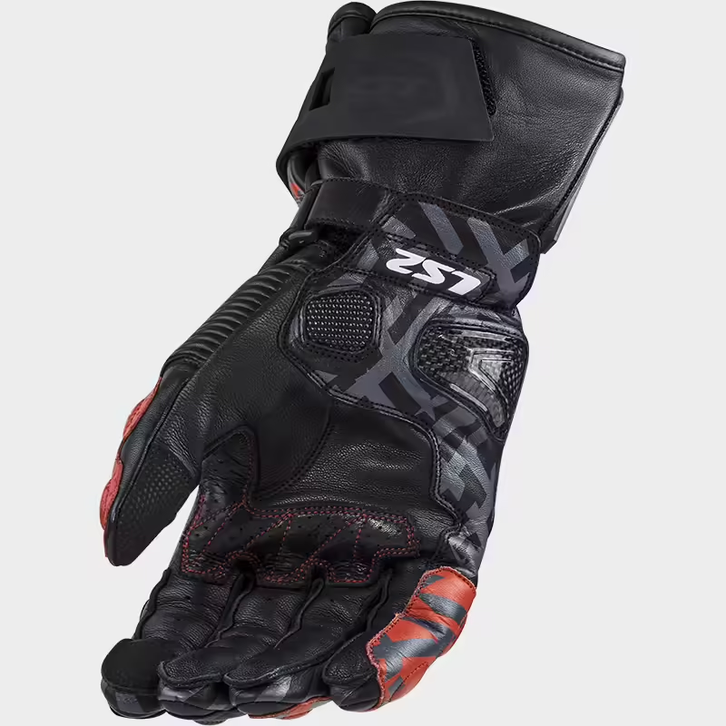 Guantes  Ls2  Feng  Piel  Negro Rojo