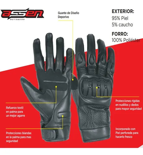 Guantes De Piel Assen GM1702 Negro - Moto Helmets  -  - Equipo, guantes