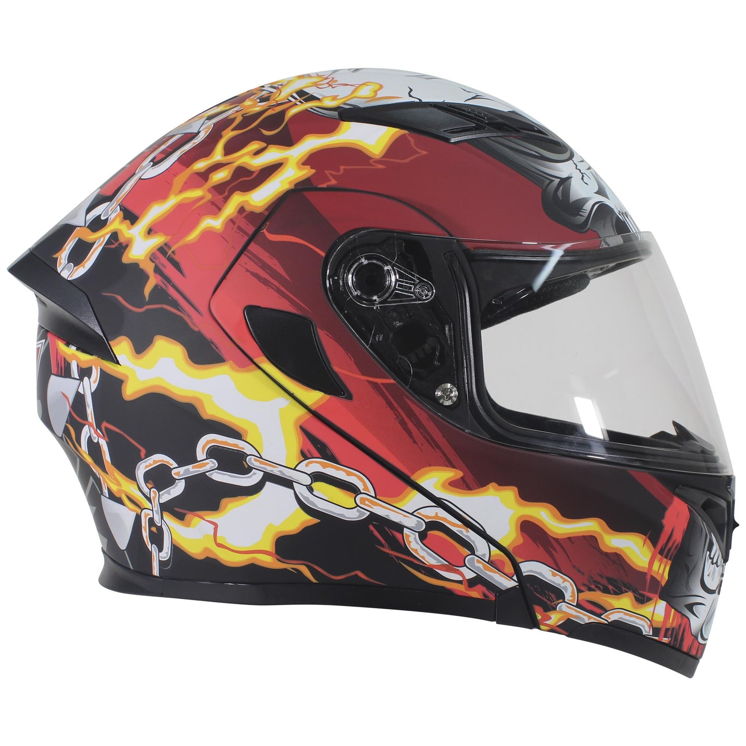 Casco Abatible R7 Unscarred Skull Chain Rjo/Bco/Ama - Moto Helmets  -  - Abatibles, Cascos, Modulares